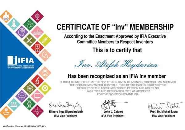 عضویت کارمند دانشگاه علوم پزشکی در فدراسیون بین‌المللی مخترعان و کسب عنوان «مخترع بین‌المللی»